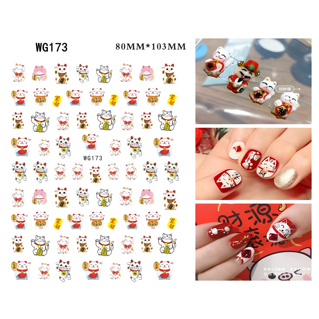 Sticker Mèo May Mắn Tết 2023 | Sticker Nail 3D | Trang Trí Móng Tay