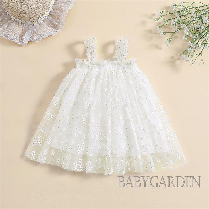 Đầm Công Chúa Dạng Lưới Không Tay In Hình Hoa Dành Cho Bé Gái 6 Tháng-4 Tuổi