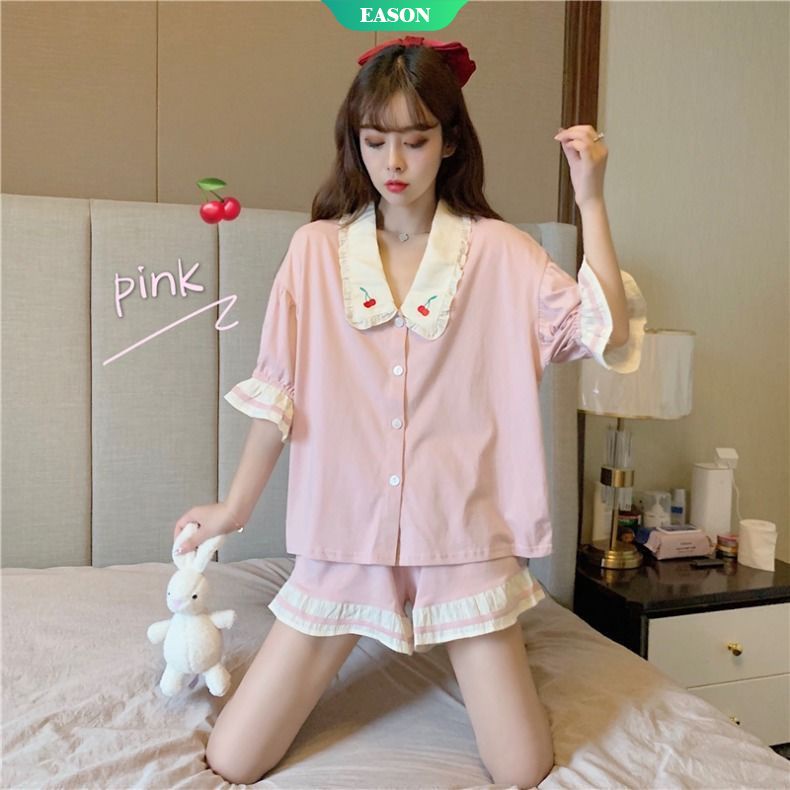 Bộ Đồ Ngủ Tay Ngắn In Họa Tiết Cherry Dễ Thương Phong Cách Nhật Bản Thời Trang Mùa Hè Cho Nữ