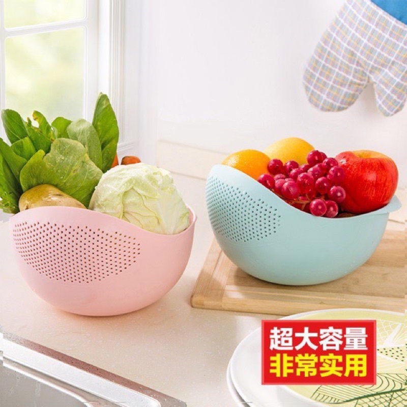 [HÀNG CÓ SẴN] (Đẹp) Rổ vo gạo, rửa rau củ hoa quả Có Lỗ Thoát Nước 2 trong 1 Tiện Lợi Cho Nhà Bếp