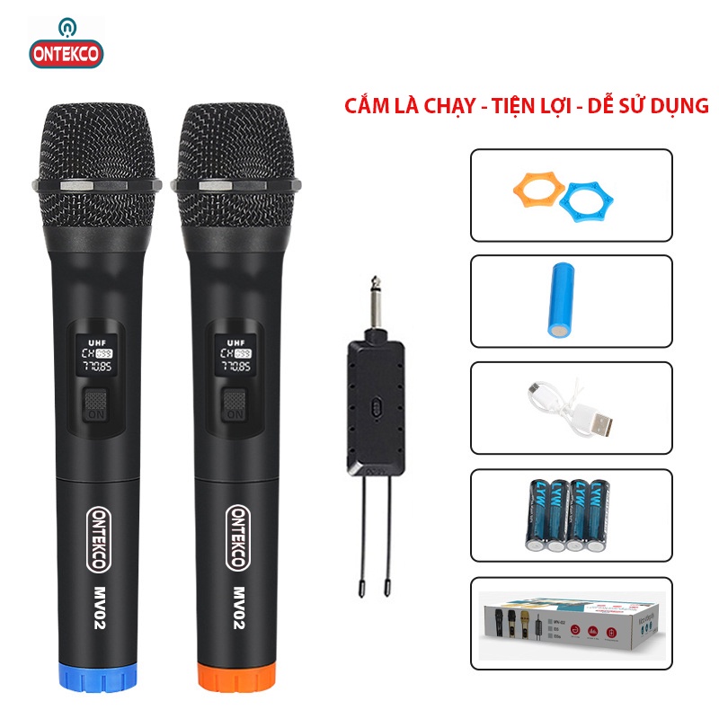 Micro karaoke có dây và không dây giá rẻ cho các loại loa kéo, amply ONTEKCO MV01/MV02 chính hãng BH 12 tháng