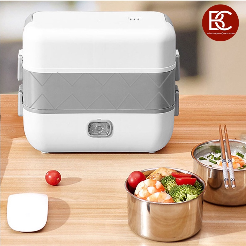 Hộp cơm cắm điện văn phòng 2 tầng giữ nhiệt 4 khay thức ăn, Hộp cơmm hâm nóng tự nấu chín hâm nóng đồ ăn ruột inox Cooki