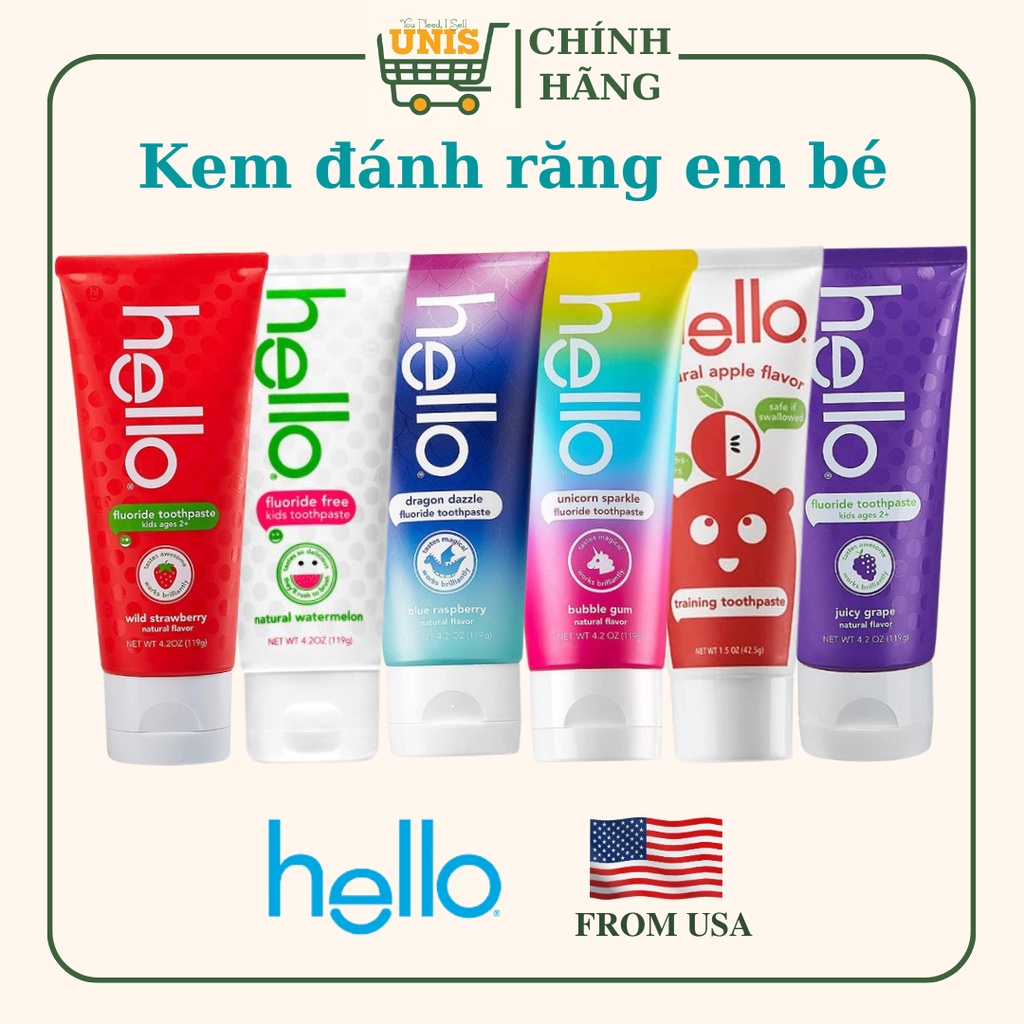 Nhập Mỹ Kem đánh răng hữu cơ Organic Hello cho bé mọi lứa tuổi