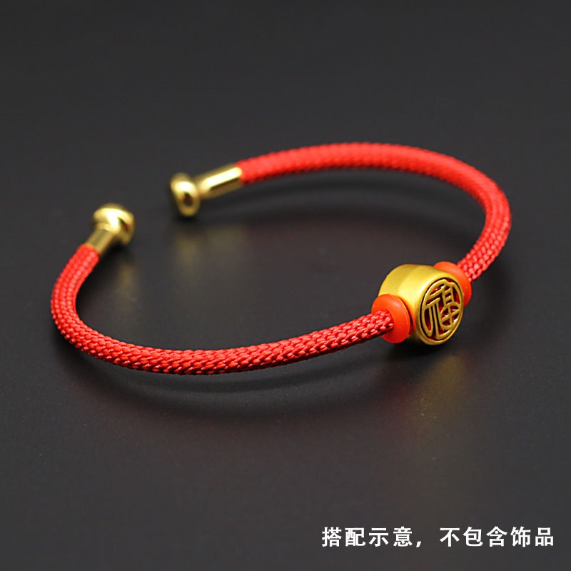 Vòng Đeo Tay Dây Thép Cứng Hở Hình Chữ C Màu Đỏ Đính Hạt Vàng Kim Phong Cách Nữ Tính