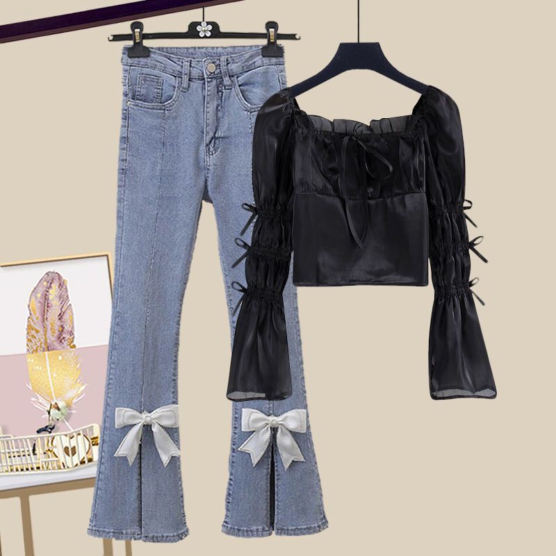 Hàng Có Sẵn Set Áo Quần Jeans Ống Loe Size Lớn Phong Cách Mới Ngọt Ngào Thời Trang Mùa Thu Dành Cho Bạn Nữ Tuổi Teen