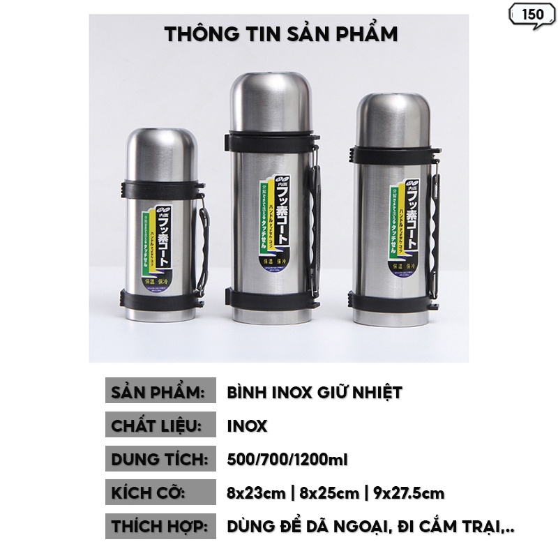 Bình Giữ Nhiệt Inox Dung Tích 500ml Siêu Khủng Bình Thuỷ Mini Có Quai Xách Tiện Lợi 150