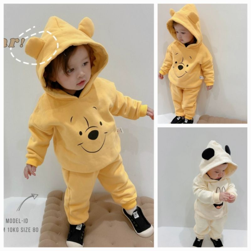 Bộ nỉ bông có mũ tai thú cực yêu cho bé