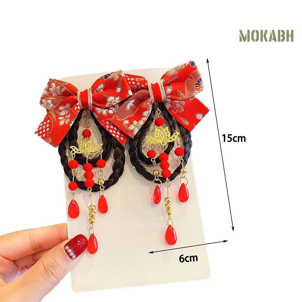 1 Cặp Kẹp Tóc Giả Đính Nơ Tua Rua Phong Cách Trung Hoa Ngọt Ngào Mừng Năm Mới Cho Bé