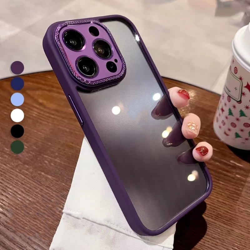 Sang Trọng Ốp Điện Thoại Cứng Viền silicon Dẻo Trong Suốt Kèm Khung Bảo Vệ camera Chống Sốc Cho iPhone 14 plus 12 13 14 Pro max