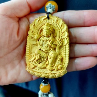Dây treo xe ô tô, dây treo phong thủy tượng Phổ Hiền Bồ Tát bằng gỗ Hoàng Dương  - V160