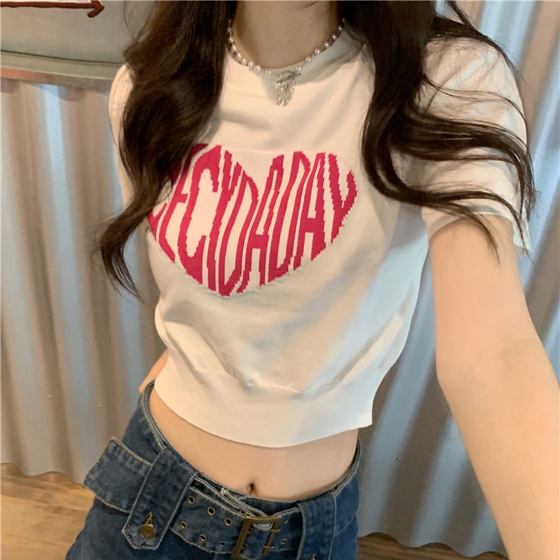 XIN LAN YA SHE Áo Croptop Dệt Kim Tay Ngắn In Họa Tiết Quyến Rũ Phong Cách Hàn Quốc Cho Nữ | BigBuy360 - bigbuy360.vn