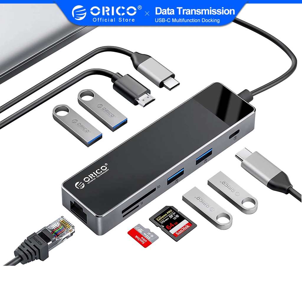 Bộ chia cổng USB C Hub ORICO 10 trong 1 với Ethernet PD 100W/HDMI 4K @ 30Hz/USB-A3.0/USB-C3.0/SD/TF cho Dell/Surface/HP