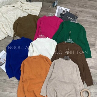 Áo len nữ trơn cổ tròn phong cách hàn quốc ôm dáng form co dãn lông cừu trơn