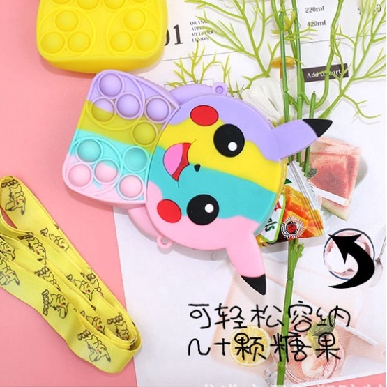 Túi đeo chéo cho bé trai gái, túi popit silicon cute hình thú trẻ em Pikachu