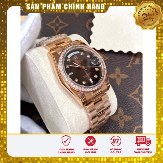 Đồng hồ nam Rolex Day-date 36mm máy cơ Nhật cao cấp, mặt tròn đính đá, dây thép không gỉ