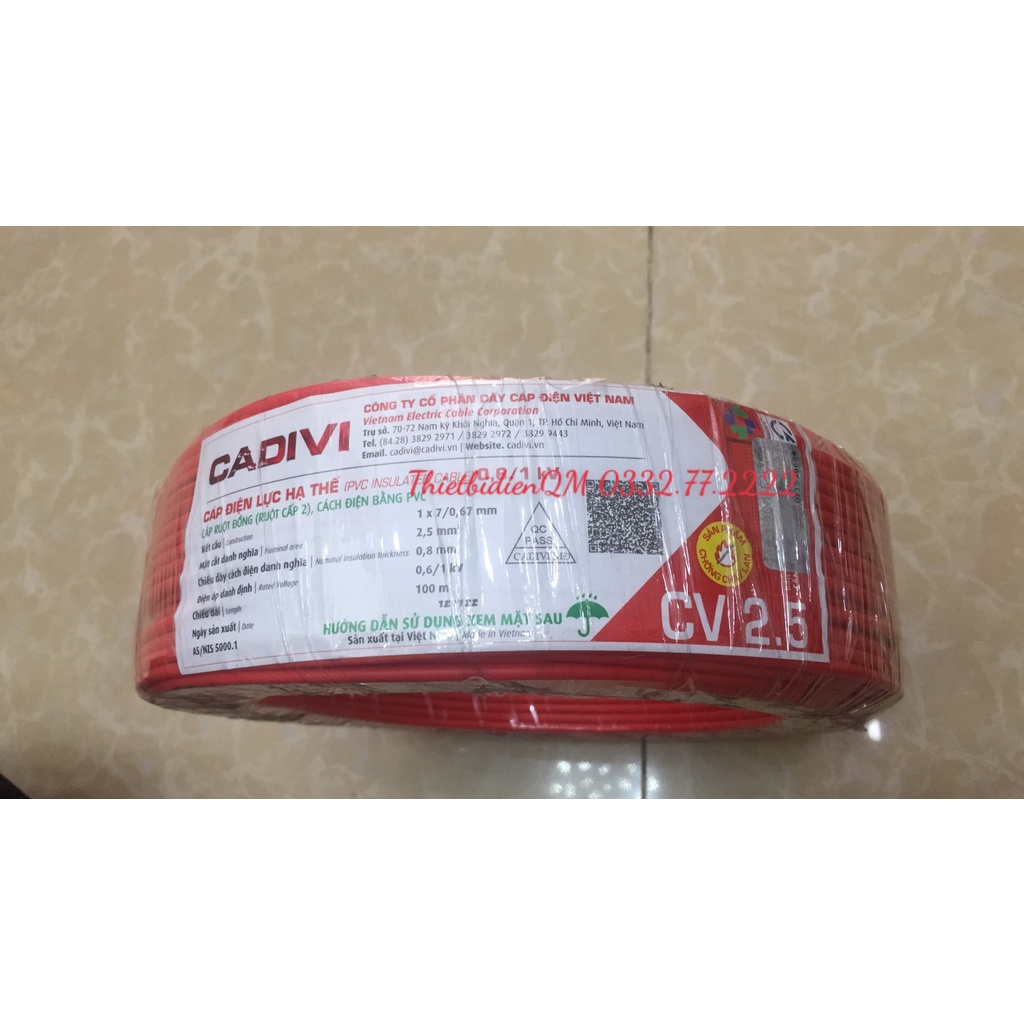 Dây điện cadivi 1.5 , 2.5, 4.0  mã hàng CV1.5, CV2.5, CV4.0- Giá bán lẻ 1 mét