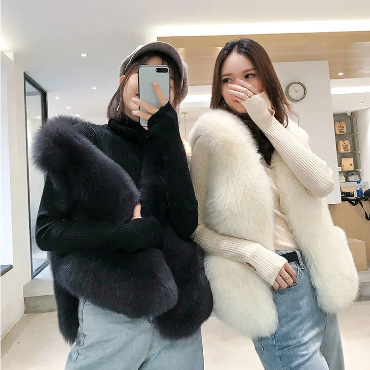 Áo Khoác Sát Nách Giả Lông Cáo Dáng Ôm Ngắn Thời Trang Sang Trọng Cho Nữ