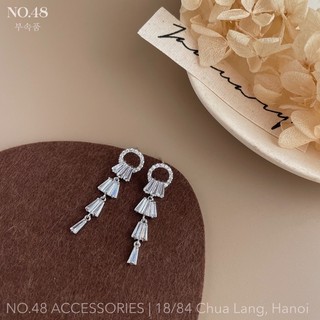 Khuyên tai bạc s925 bông tai bạc dáng dài đính đá mã 323
