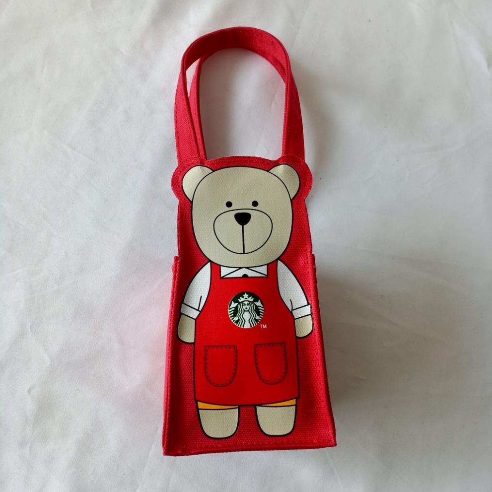 Túi Vải Đựng Ly Nước Starbucks Hình Gấu Dễ Thương Xinh Xắn