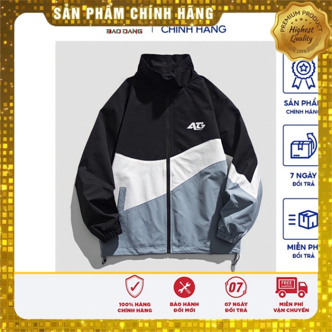 Áo khoác nam unisex cổ đứng vải dây dù 2 lớp phối màu kết hợp độc đáo hoa lá chữ AT7 đi mưa,cản gió,chống nắng BẢO ĐĂNG