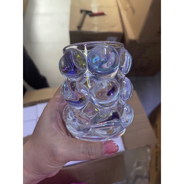 ly thuỷ tinh đựng cọ trong suốt và 7 màu