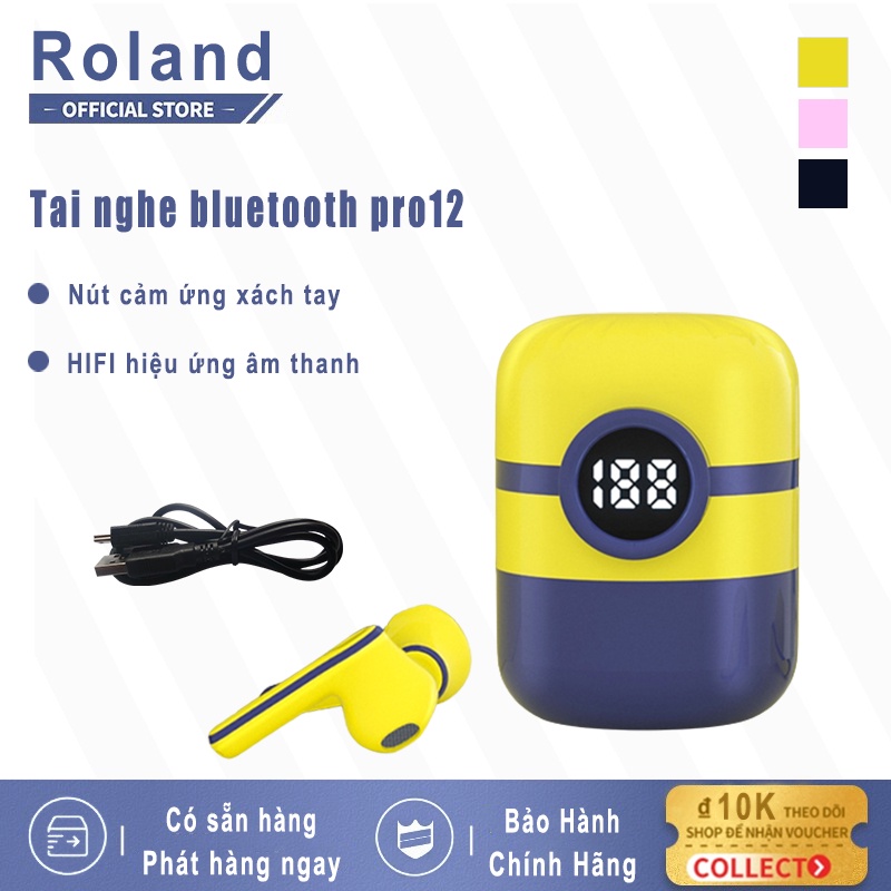 Tai nghe bluetooth không dây Roland Pro12 tws 5.0 hình minion nút cảm ứng chống ồn nghe nhạc âm thanh HIFI