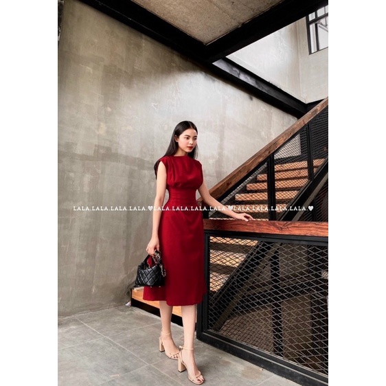 Đầm midi đỏ cổ tròn ,váy nữ form dài diện đi chơi tết đi tiệc đi àm bao xinh tươi