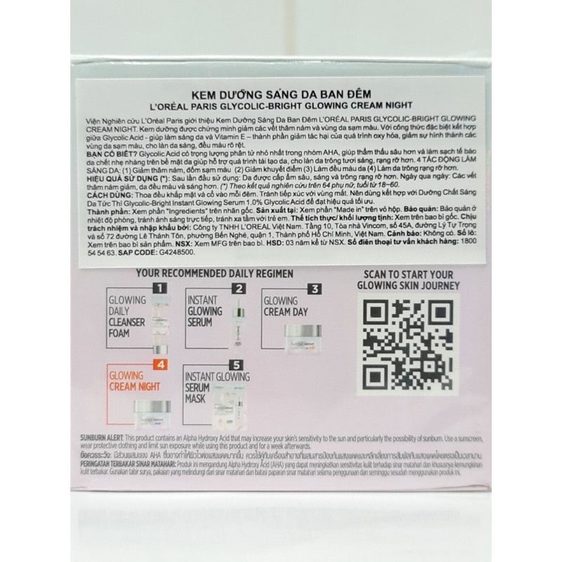 15ml - Kem dưỡng sáng da BAN ĐÊM Loreal Glycolic Bright Glowing CREAM NIGHT - KEM HỦ