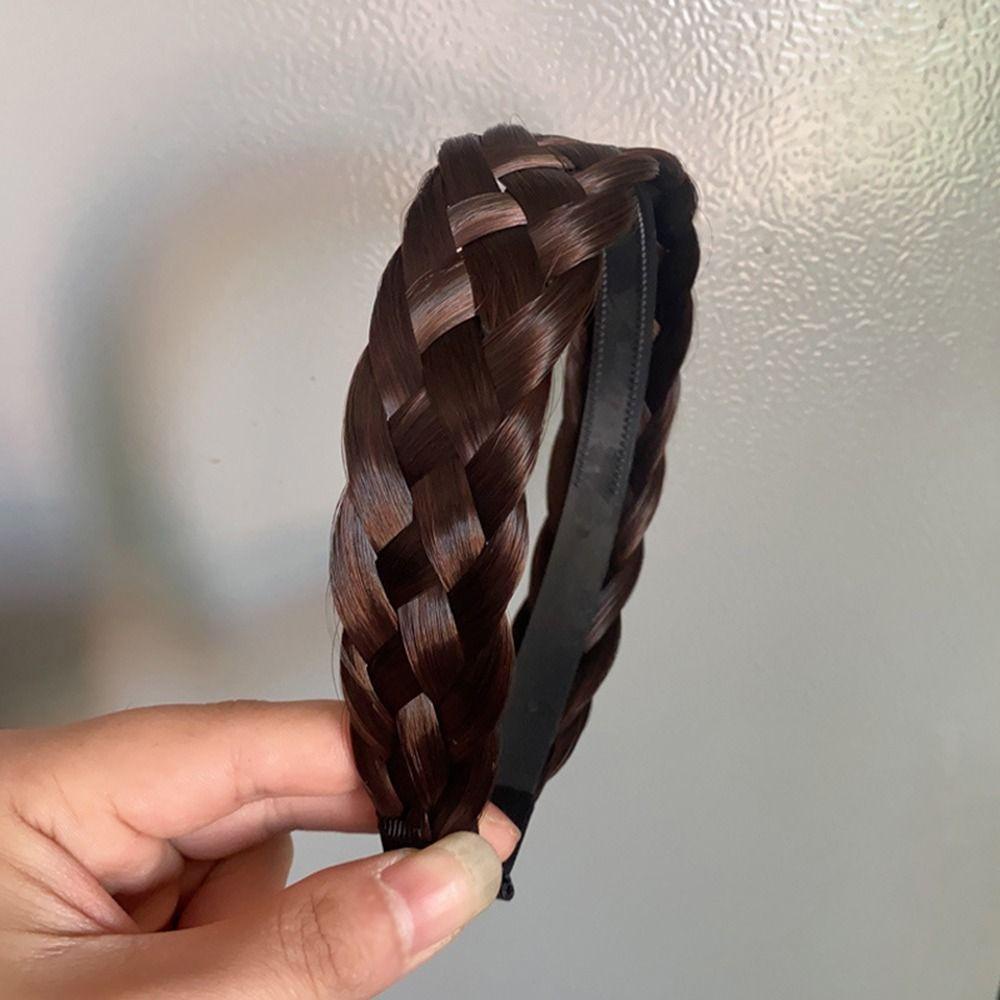 Băng Đô Dạng Tóc Giả Thắt Bím Bản Rộng Chống Trượt Dễ Thương Cho Nữ