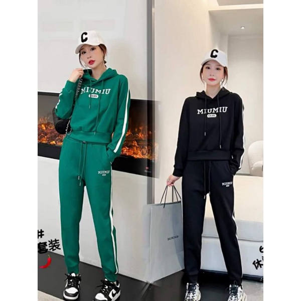 Set thể thao chất nỉ bông áo tay dài có nón quần dài in chữ Miumiu bigsize 60-90kg
