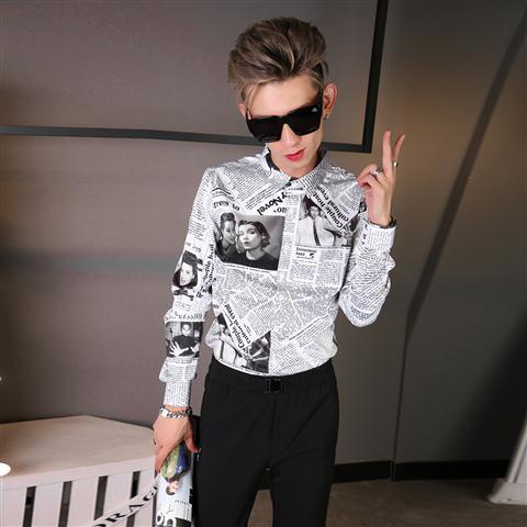 Áo Khoác Sơ Mi Tay Dài Dáng Rộng In Hình Tờ Báo Kiểu Hàn Quốc Thời Trang Cho Học Sinh