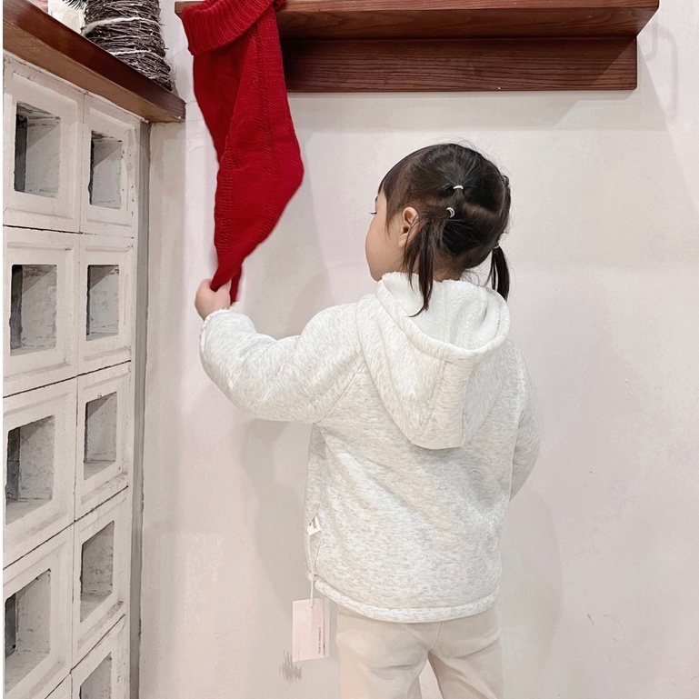 Áo Khoác Lót Lông Cừu Kéo Khóa Trơn Màu Có Mũ Ấm Áp Cho Bé Trai và Bé Gái