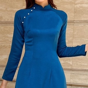 Áo dài FOR HER nút ngọc xanh navy AD0212.11