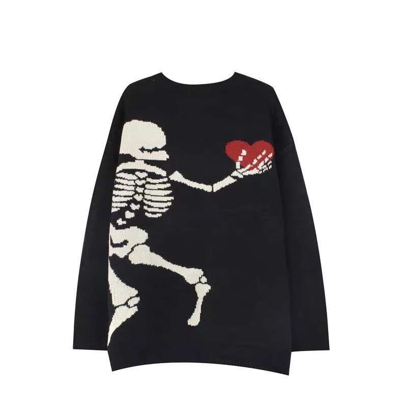 Áo Sweater Cổ Tròn Họa Tiết Bộ Xương Chất Nỉ Bông Cao Cấp Form Unisex