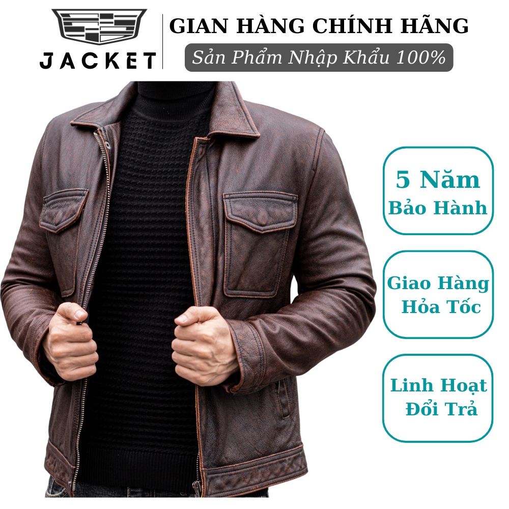Áo khoác nam da bò JACKET, chất liệu da bò mài, xuất sứ Pakistan,mix 2 túi ngực cổ điển kèm khóa đồng xịn xò, Bh 5 năm