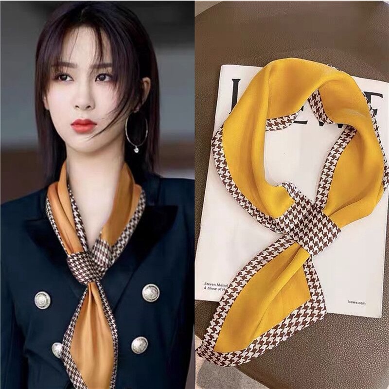 Khăn Quàng Cổ Hình Vuông In Họa Tiết Kẻ Ô Cho Nữ