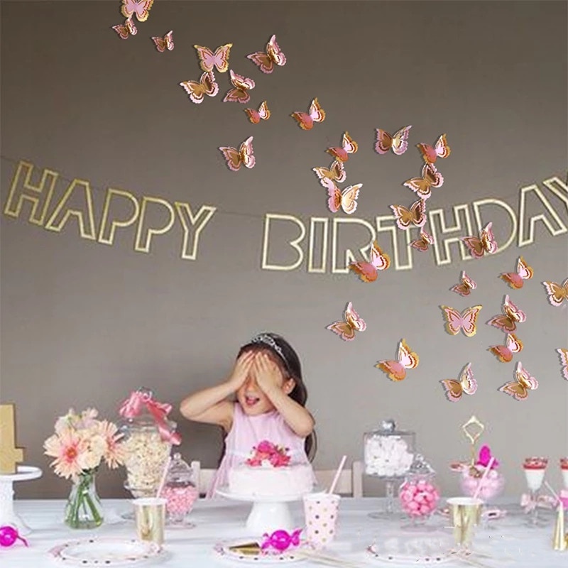 Bộ 12 Miếng Dán Hình Bướm 3D Lấp Lánh DIY Trang Trí Tủ Lạnh / Cửa Sổ