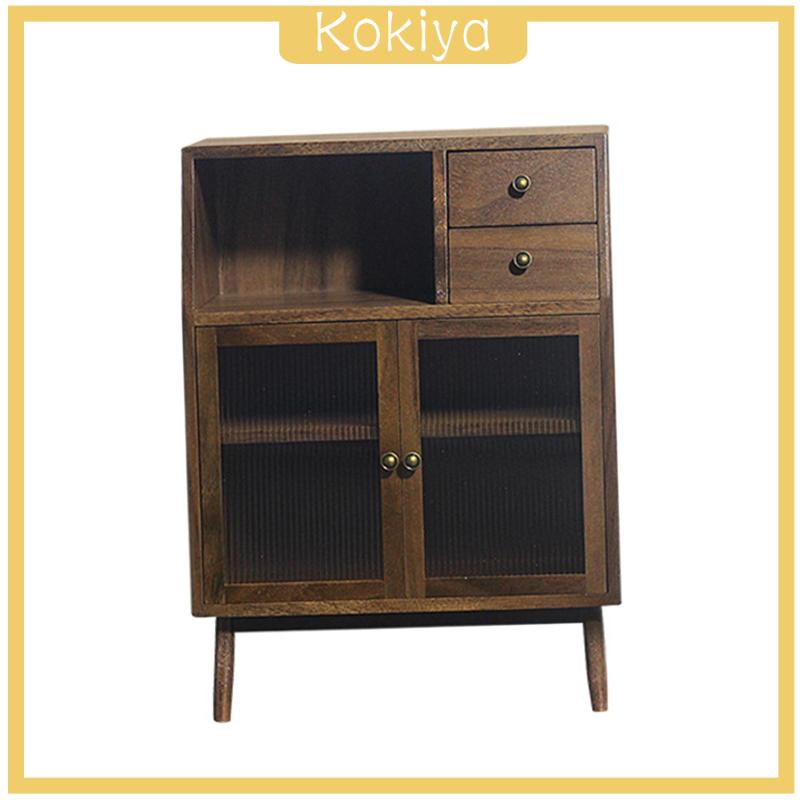 Mô Hình Tủ Chén Mini Bằng Gỗ Óc Chó Tỉ Lệ 1: 12 Dùng Trang Trí Phòng Khách