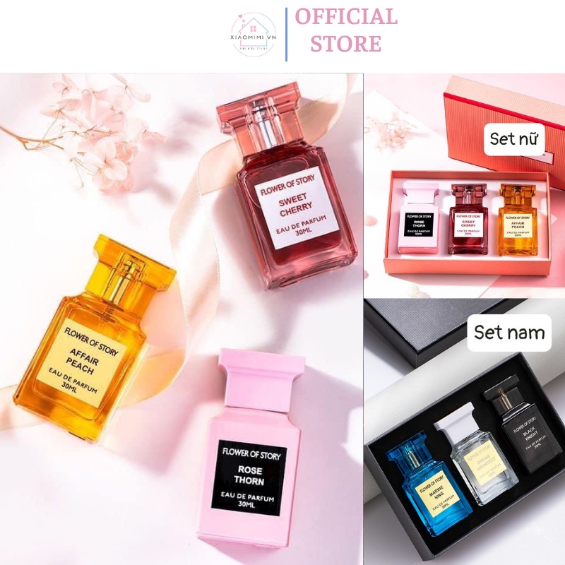 Nước hoa nam nữ set 3 chai mini Flo.wer Of St.ory hàng full hộp hương thơm lâu cao cấp Xiaomimi