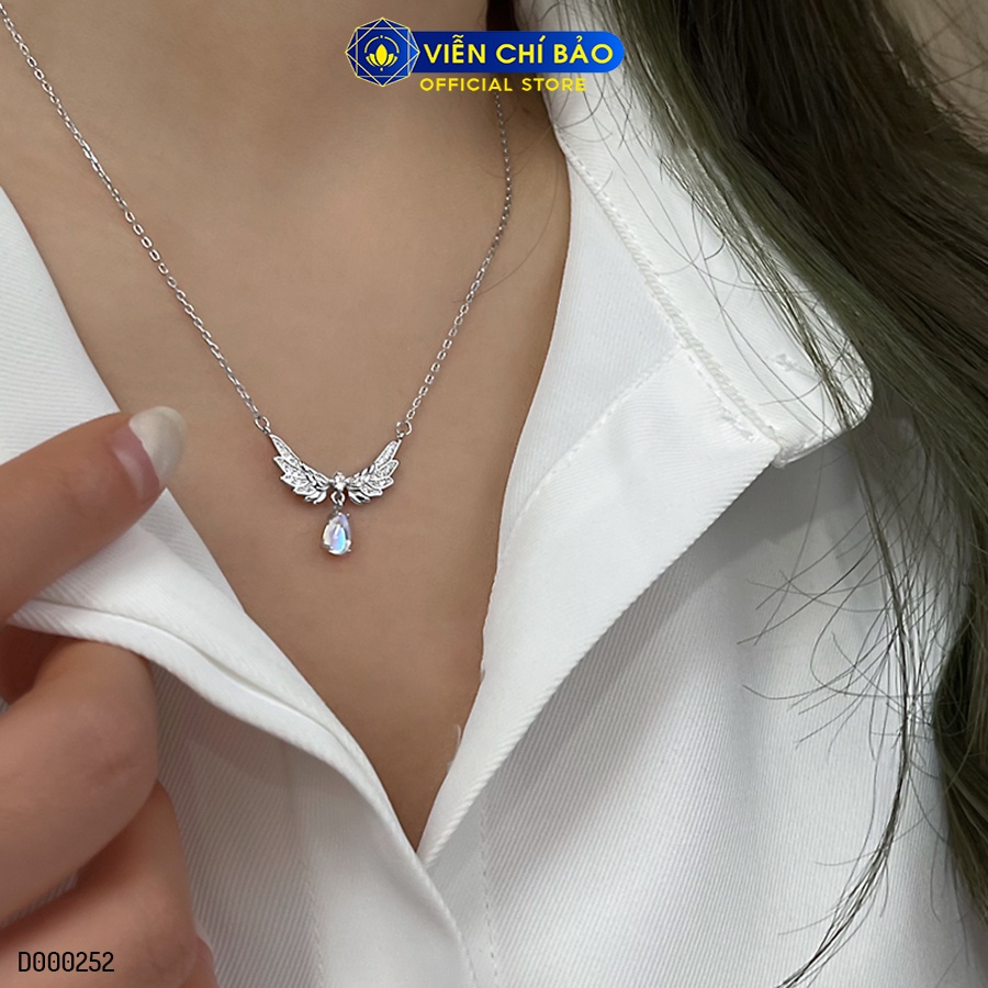Dây chuyền bạc nữ cánh thiên thần đá mặt trăng chất liệu bạc 925 thời trang phụ kiện trang sức Viễn Chí Bảo D000252