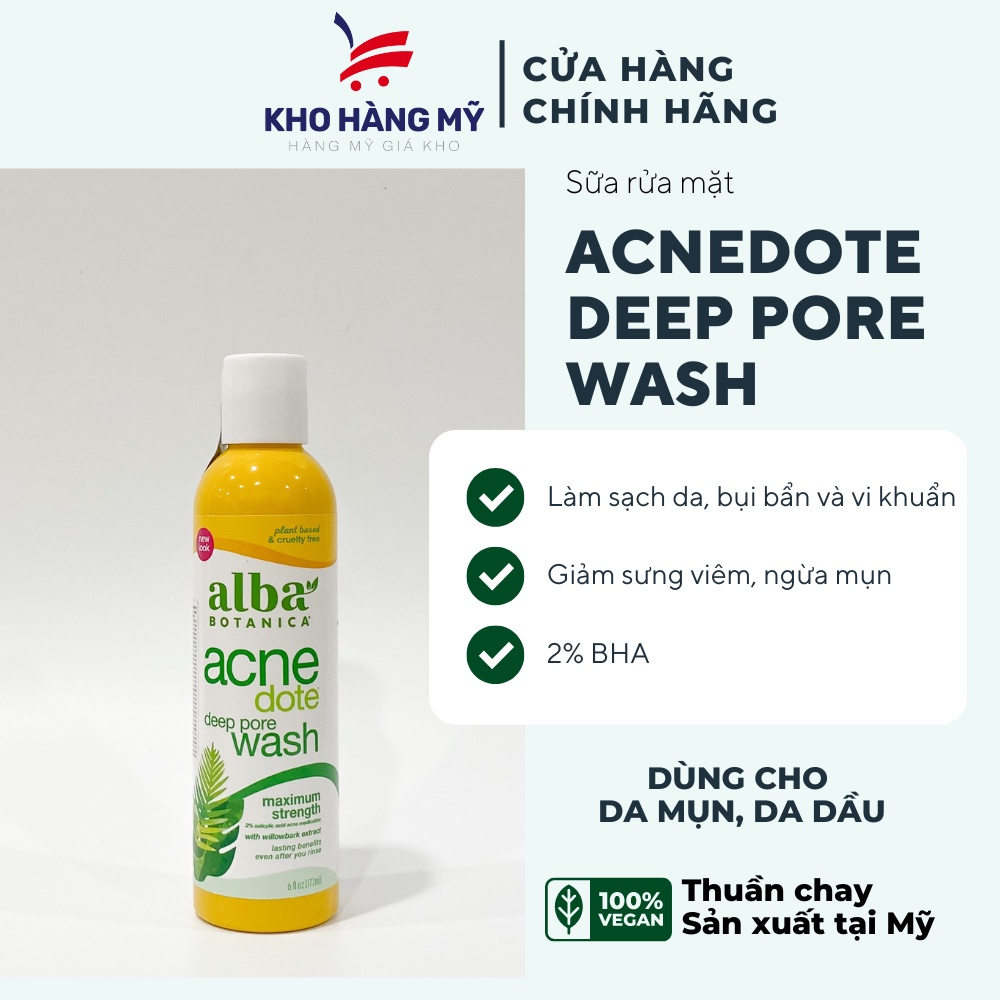 Sữa rửa mặt ALBA BOTANICA ACNEDOTE DEEP PORE chính hãng làm sạch sâu cho da mụn lành tính an toàn 2% BHA
