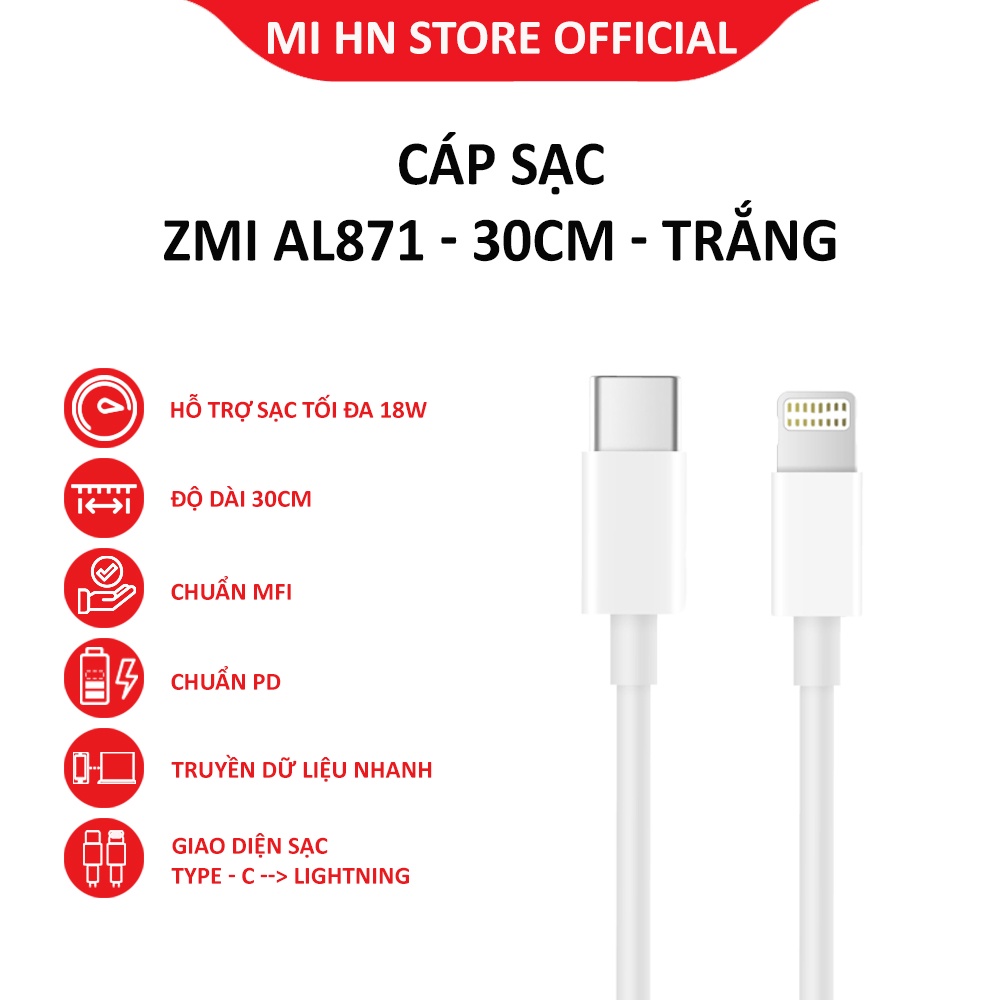 Củ sạc nhanh PD Type C 20W Xiaomi ZMI HA716 (Không bao gồm dây cáp), Cáp sạc AL870C, AL871, AL873K - Hàng chính hãng