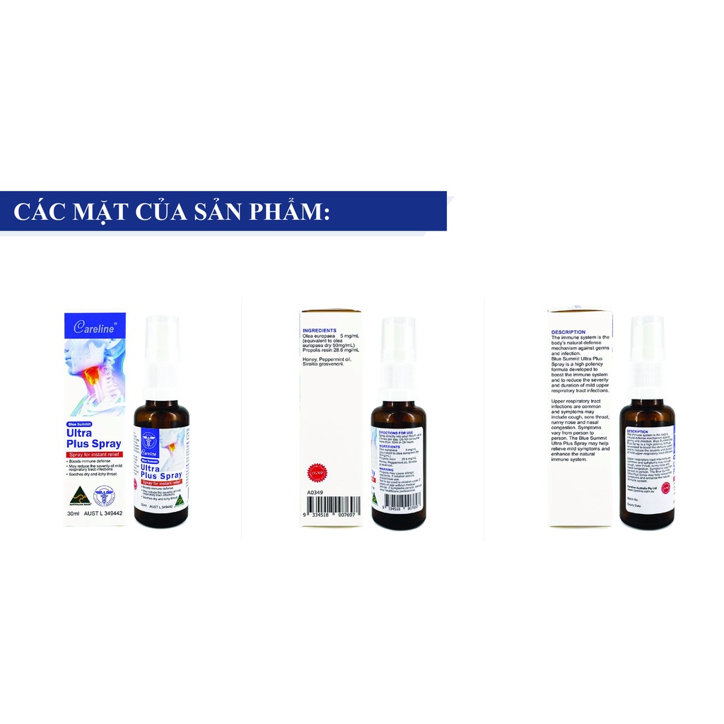 Chai xịt họng Keo Ong Careline  Úc 30ml