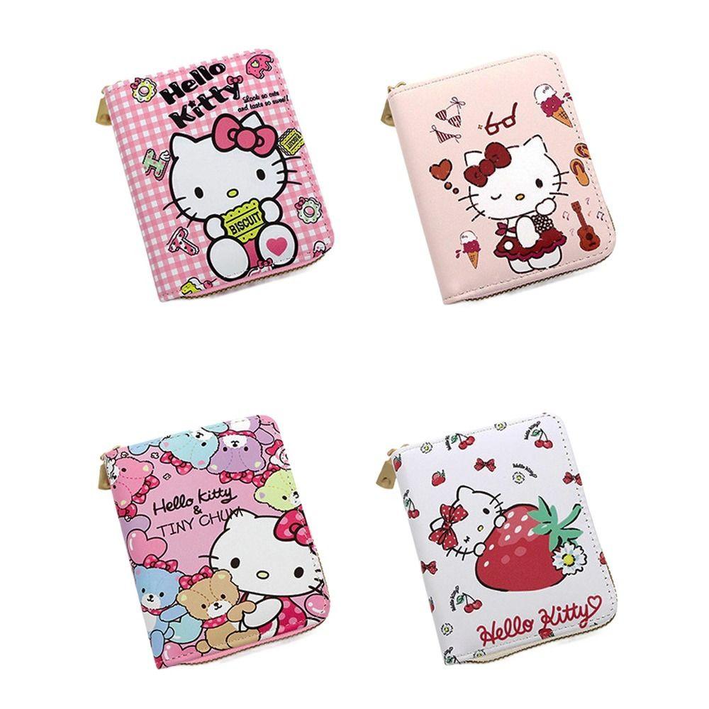 Ví Đựng Thẻ Đa Năng Có Khóa Kéo In Hình Mèo Kitty / Dâu Tây Dễ Thương Kiểu Hàn Quốc Giá Đỡ