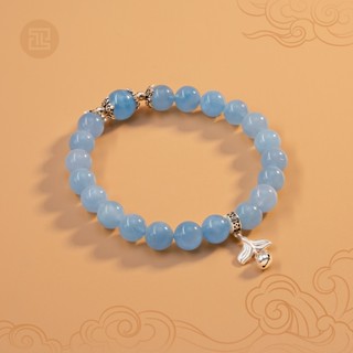 TINH LÂM Vòng Tay Phong Thủy Đá Aquamarine 8 Li - Charm Ngư Vĩ