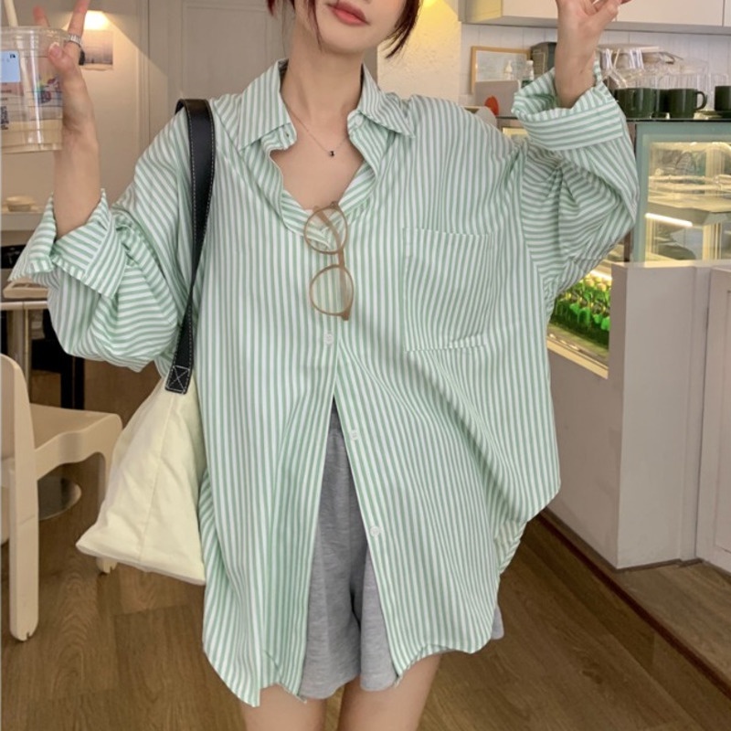 Áo Sơ Mi Nữ Tay Dài Kẻ Sọc Thời Trang Hàn Quốc