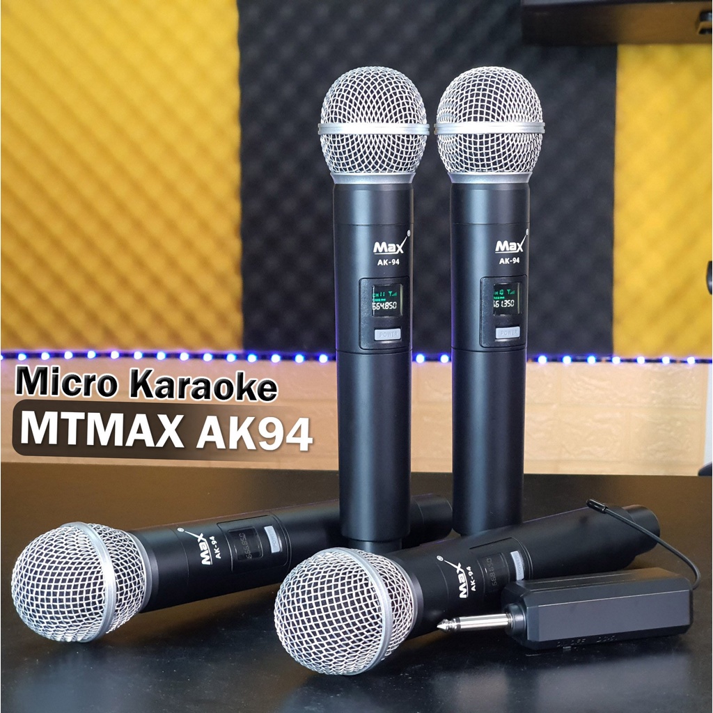 Micro Karaoke Hát Nhẹ Không Dây MTMAX AK94 Cao Cấp 4 Mic. Âm thanh cực hay - Dành cho loa kéo, loa bluetooth, amply