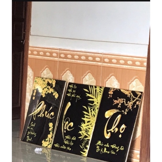 Tranh Phúc Lộc Thọ Tráng Gương Treo Tường Phòng khách/ Ngủ/ Đại Sảnh/ Khách Sạn Mừng Thọ Chữ Nho Tết Hoa mai Cầu thang S