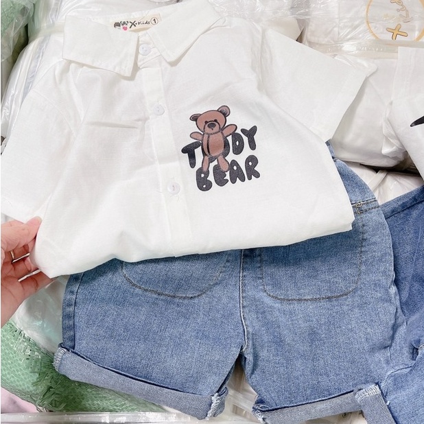Bộ quần áo, Sét SƠMI GẤU + QUẦN BÒ, JEAN cho bé trai 9-22kg