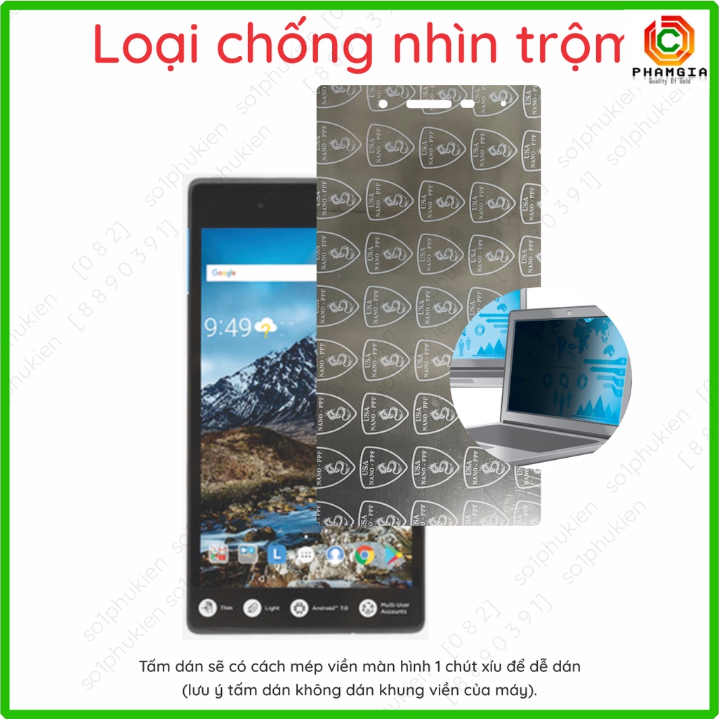 Dán cường lực màn Lenovo Tab 7 Essential (TB-7304X) loại nano trong, nhám chống vân tay, bảo vệ mắt, chống nhìn trộm